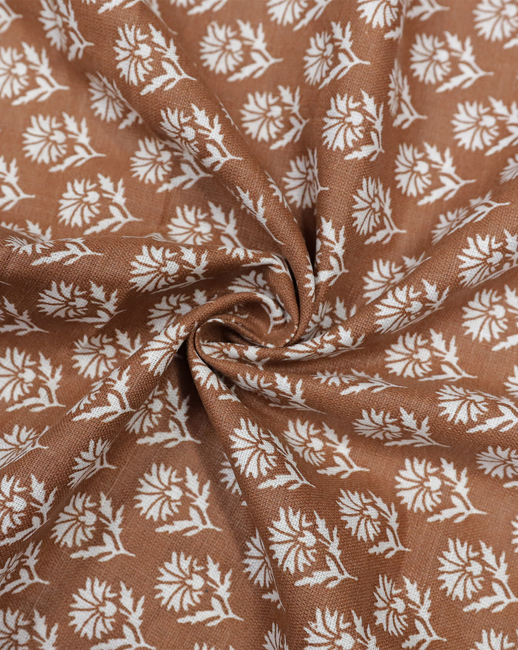 BROWN & WHITE FLORAL DESIGN PRINTED POLYESTER SPUN FABRIC