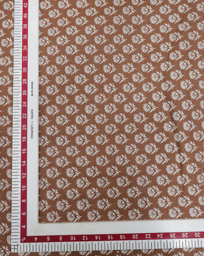 BROWN & WHITE FLORAL DESIGN PRINTED POLYESTER SPUN FABRIC