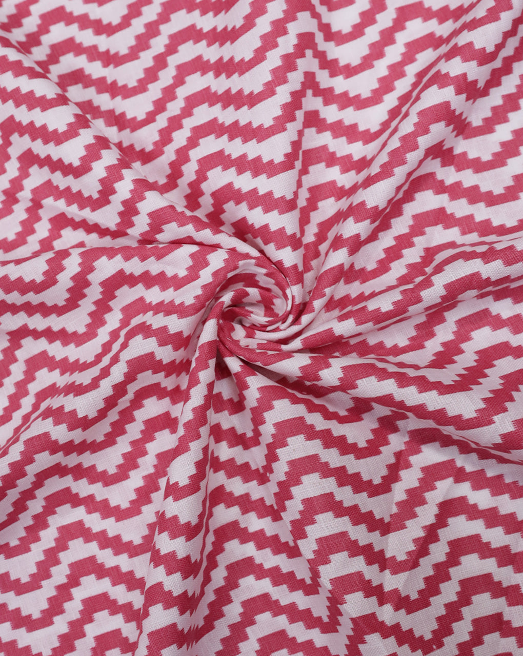 WHITE & PINK ZIGZAG DESIGN PRINTED POLYESTER SPUN FABRIC