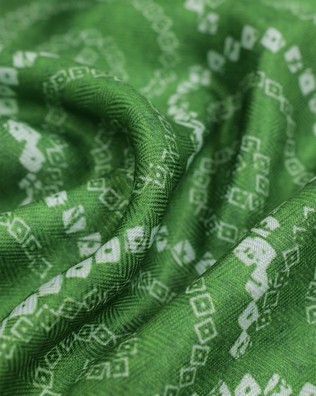 GREEN ABSTRACT DESIGN PRINTED POLYESTER SPUN FABRIC