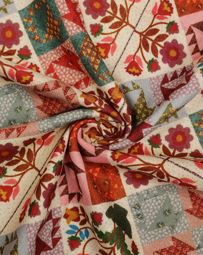 MULTICOLOR FLORAL DESIGN PRINTED POLYESTER SPUN FABRIC