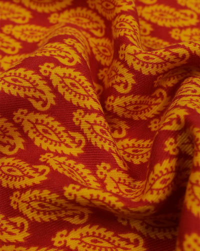 RED & YELLOW PAISLEY DESIGN PRINTED POLYESTER SPUN FABRIC