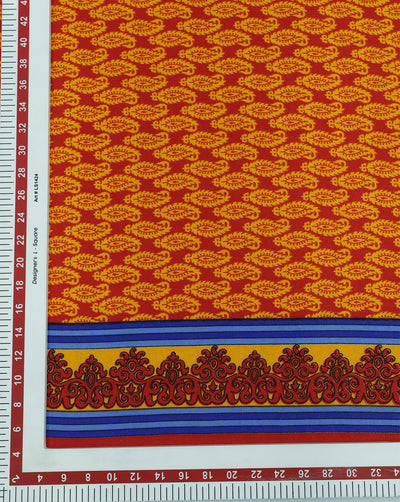 RED & YELLOW PAISLEY DESIGN PRINTED POLYESTER SPUN FABRIC