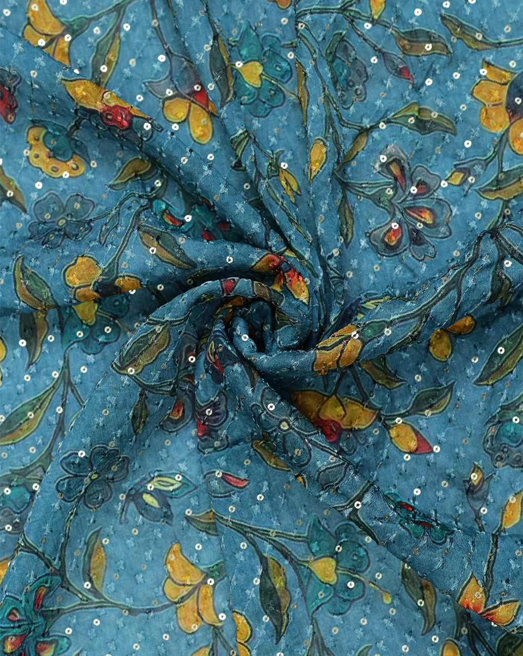 MULTICOLOR CHINON CHIFFON FABRIC WITH SEQUINS EMBROIDERY