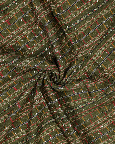 MEHENDI GREEN CHINON CHIFFON FABRIC WITH SEQUINS EMBROIDERY