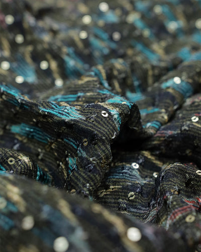 MULTICOLOR CHINON CHIFFON FABRIC WITH SEQUINS EMBROIDERY
