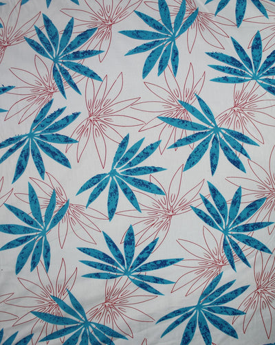 Blue And Red Leaf Design Cotton Cambric Fabric