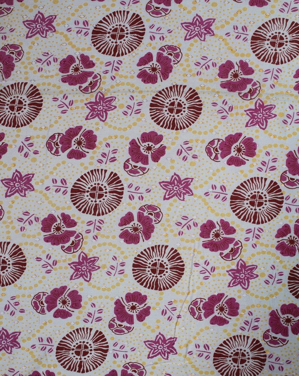 White And Multicolor Floral Design Cotton Cambric Dobby Fabric