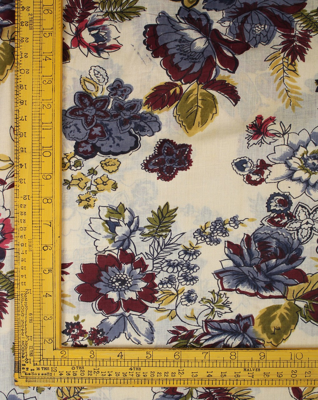 Light Yellow And Multicolor Floral Design Cotton Voil Fabric