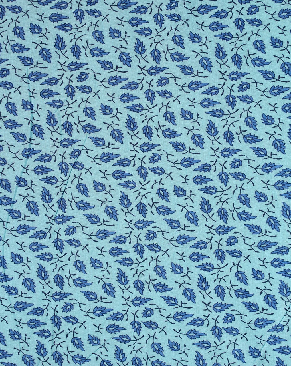 Light Blue And Royal Blue Leaf Design Cotton Cambric Fabric