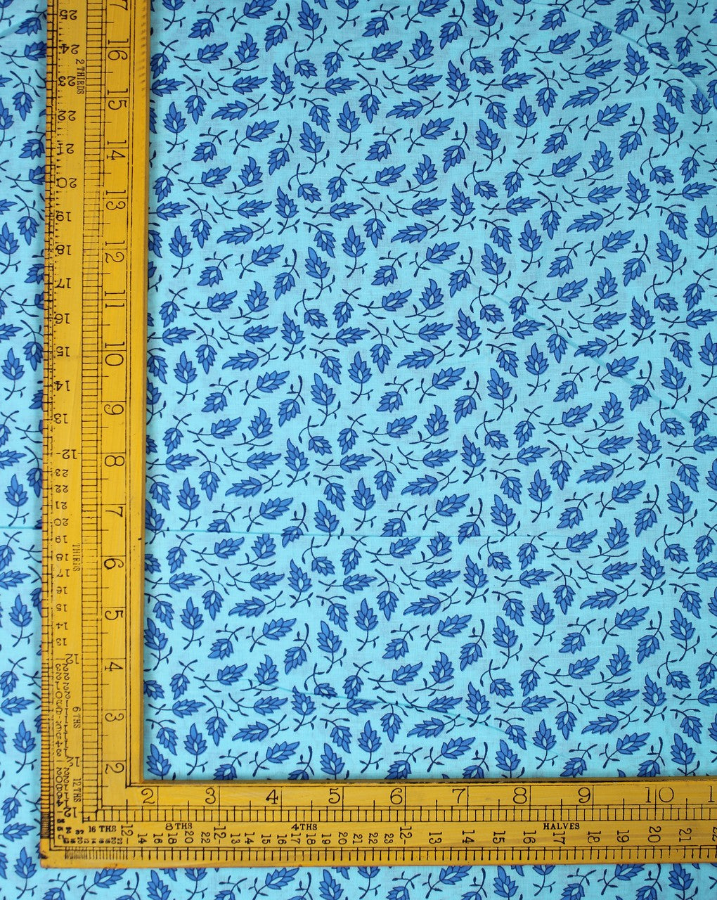 Light Blue And Royal Blue Leaf Design Cotton Cambric Fabric