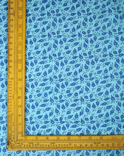 Light Blue And Royal Blue Leaf Design Cotton Cambric Fabric