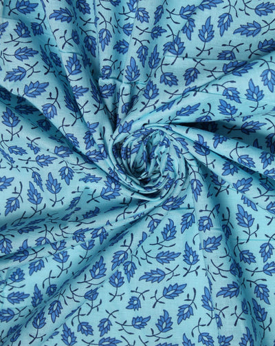 Light Blue And Royal Blue Leaf Design Cotton Cambric Fabric