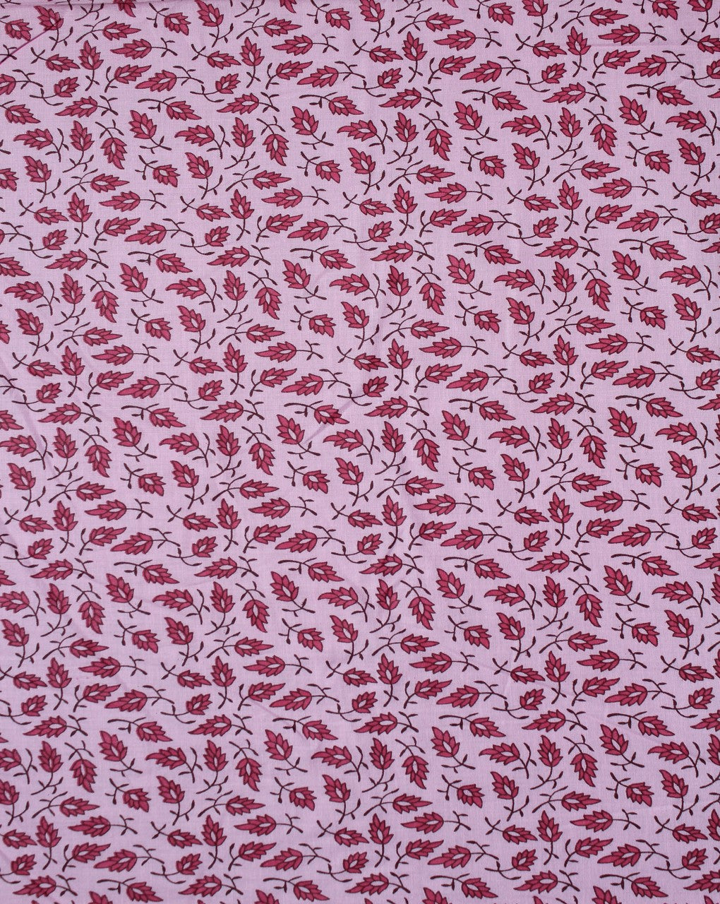 Light Pink And Pink Leaf Design Cotton Cambric Fabric