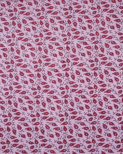 Light Pink And Pink Leaf Design Cotton Cambric Fabric