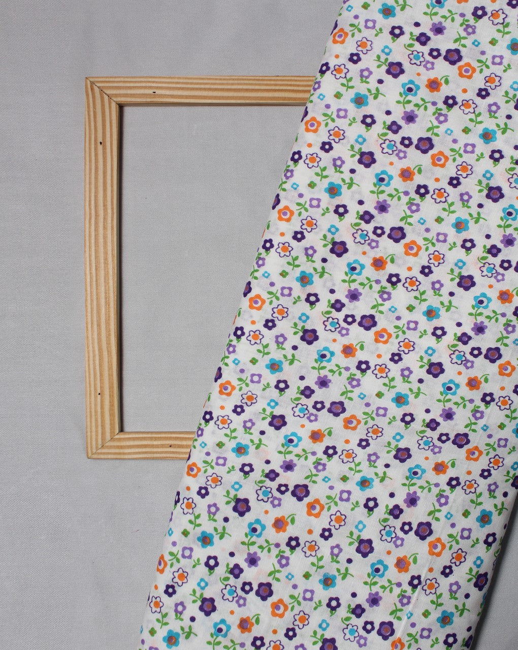 White And Multicolor Floral Design 6 Cotton Cambric Fabric