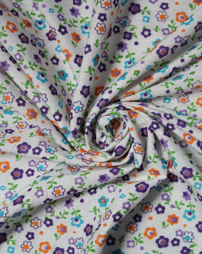 White And Multicolor Floral Design 6 Cotton Cambric Fabric