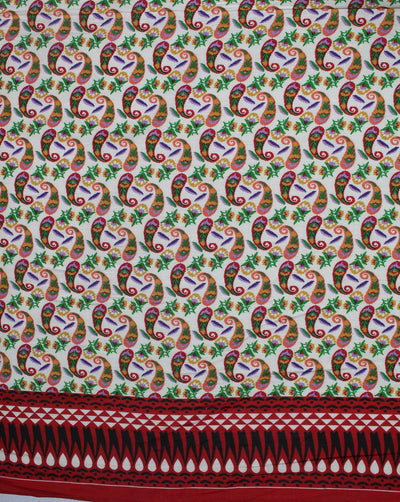 Cream And Multicolor Paisley Design Cotton Cambric Fabric