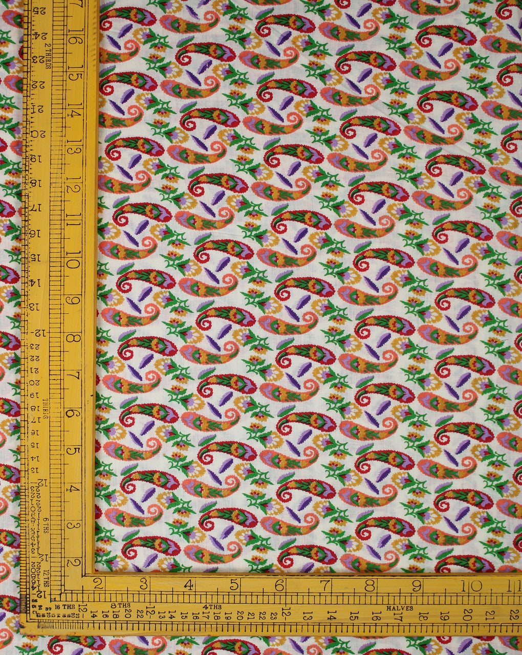 Cream And Multicolor Paisley Design Cotton Cambric Fabric