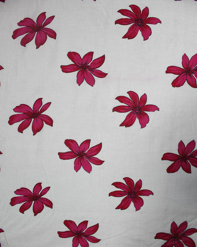 White And Pink Floral Design Cotton Cambric Fabric