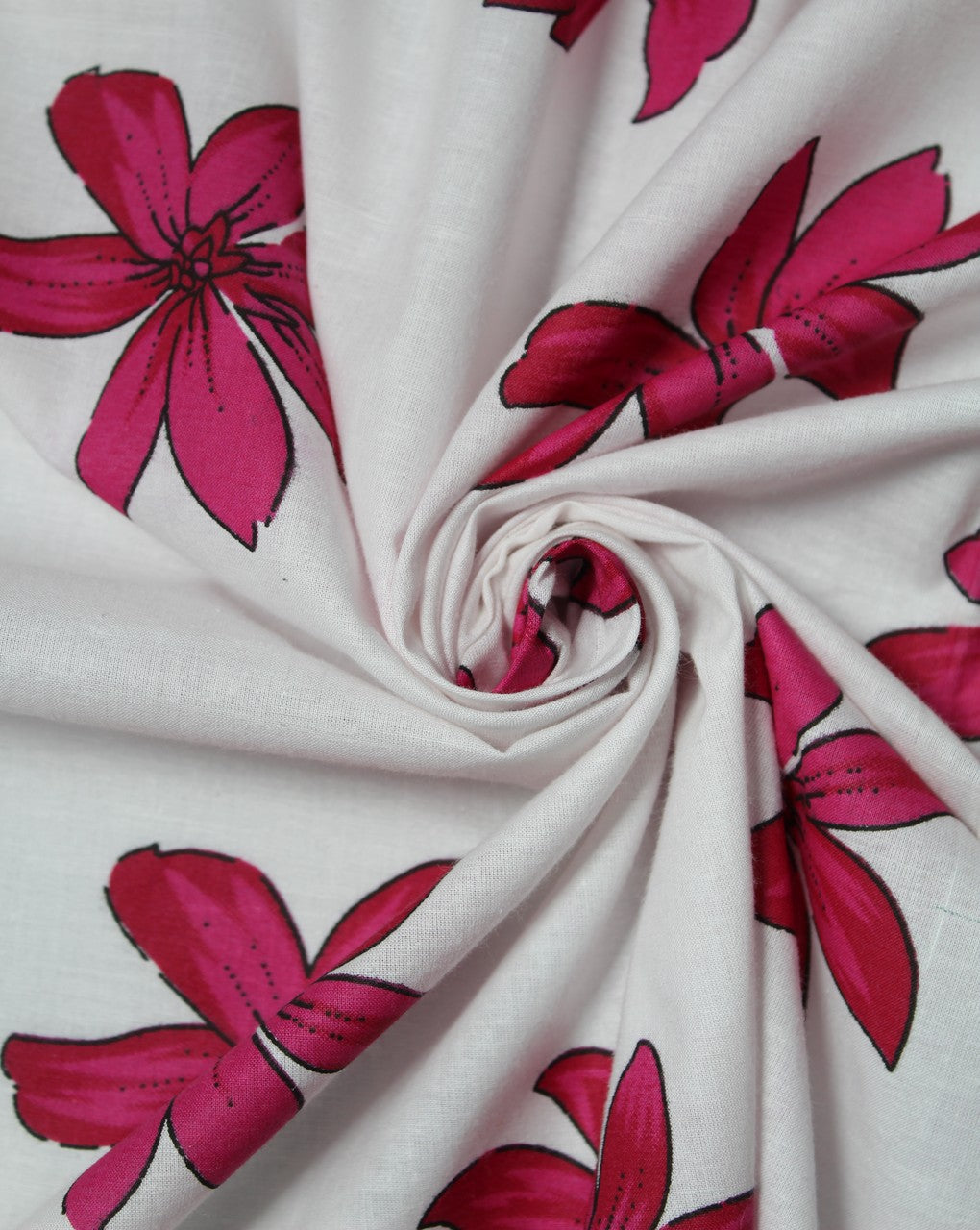 White And Pink Floral Design Cotton Cambric Fabric