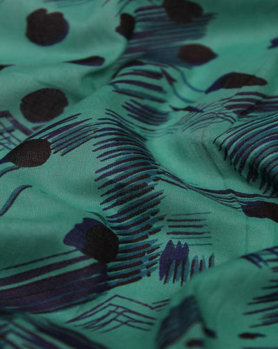 Green And Black Abstract Design Cotton Cambric Fabric