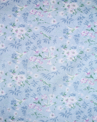 Light Blue And Multicolor Floral Design Cotton Cambric Fabric