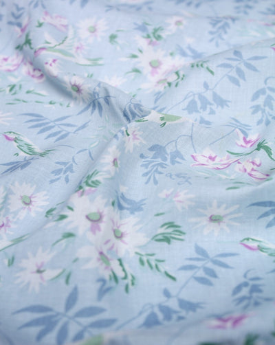 Light Blue And Multicolor Floral Design Cotton Cambric Fabric