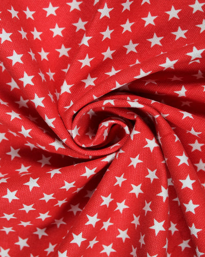 Red White Star Design Cotton Canvas Fabric