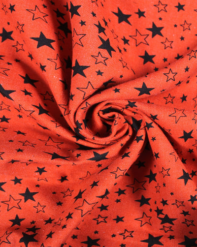 Orange Black Star Design Cotton Canvas Fabric