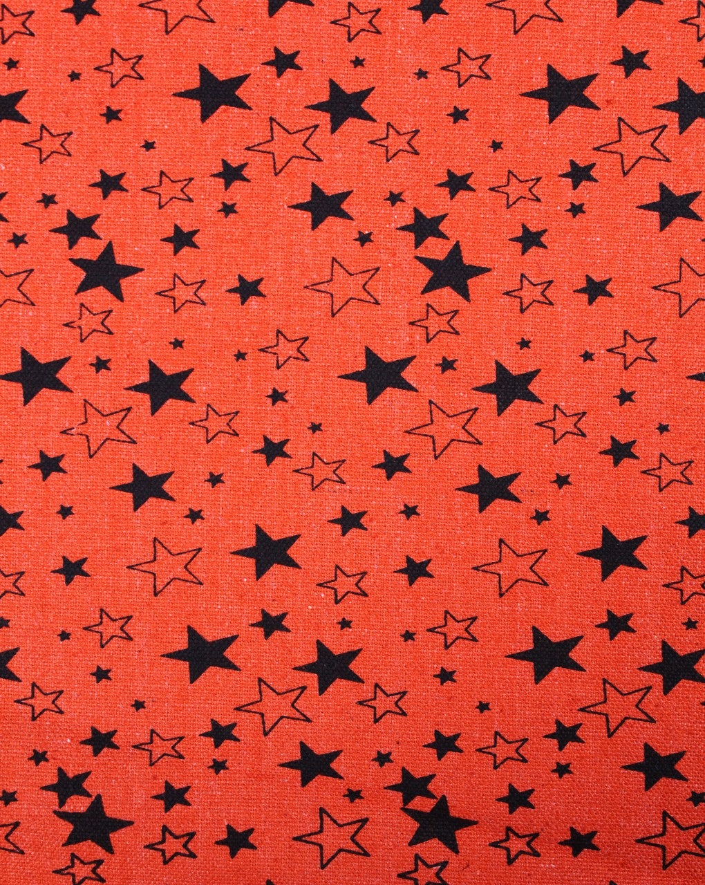 Orange Black Star Design Cotton Canvas Fabric