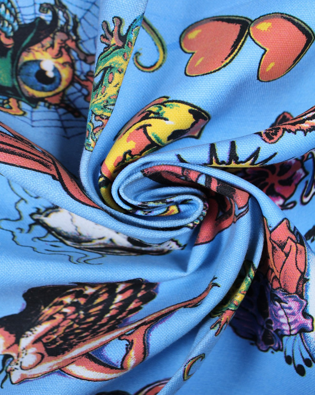 Sky Blue Tattoo Design Cotton Canvas Fabric