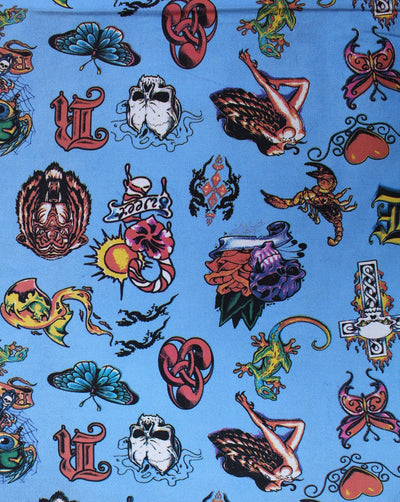 Sky Blue Tattoo Design Cotton Canvas Fabric