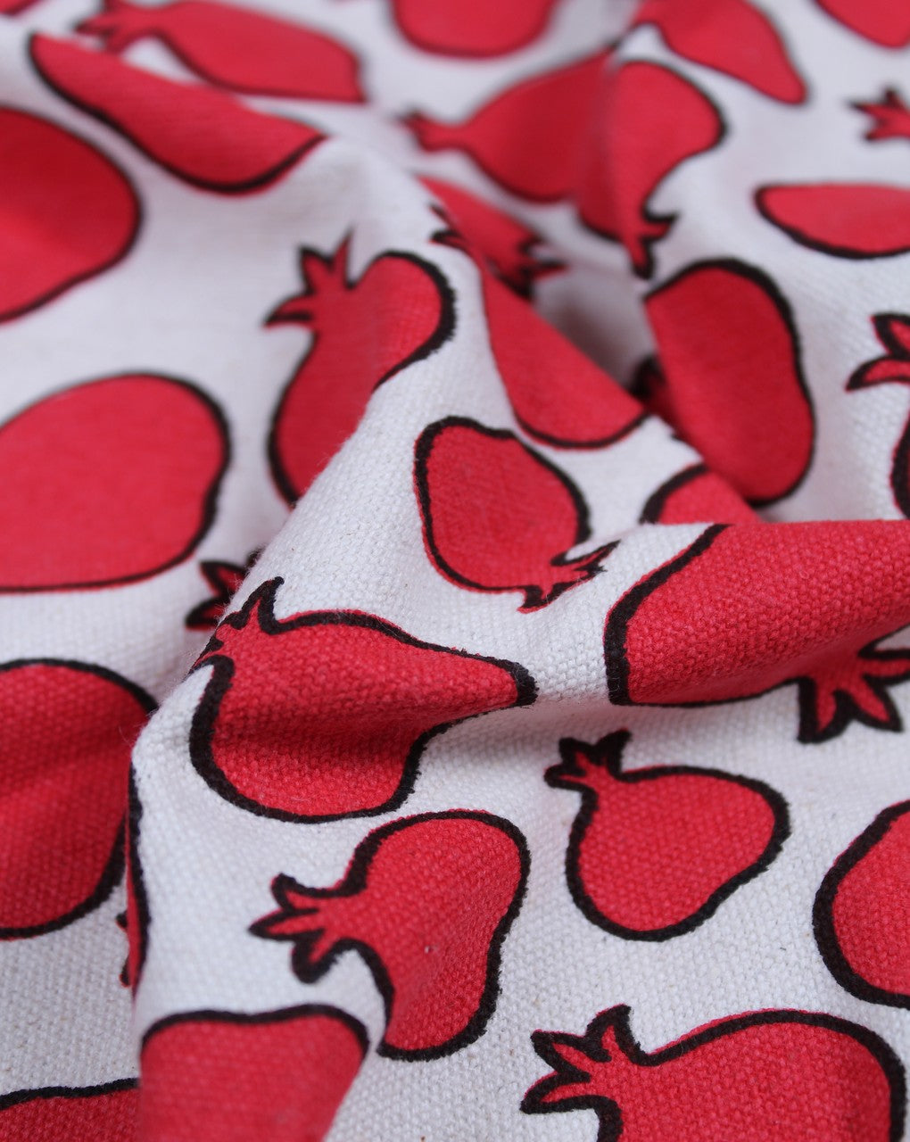 White Red Pomegranate Design Cotton Canvas Fabric
