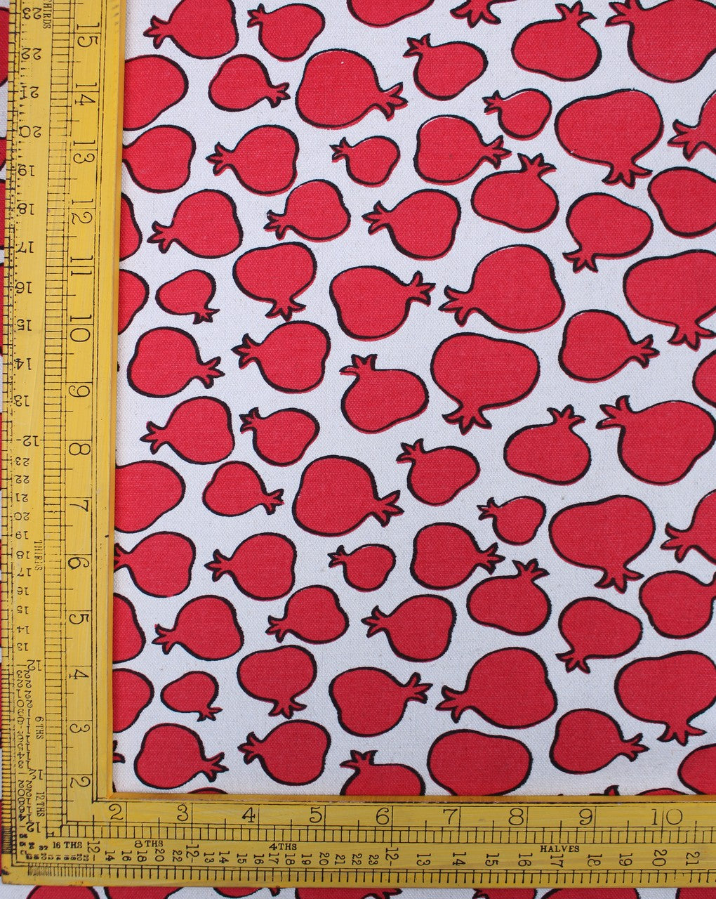 White Red Pomegranate Design Cotton Canvas Fabric