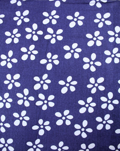 White Navy Blue Floral Design Cotton Canvas Fabric