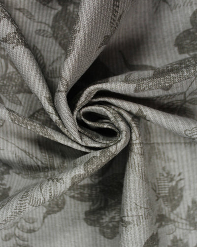White Grey Floral Design Cotton Canvas Fabric