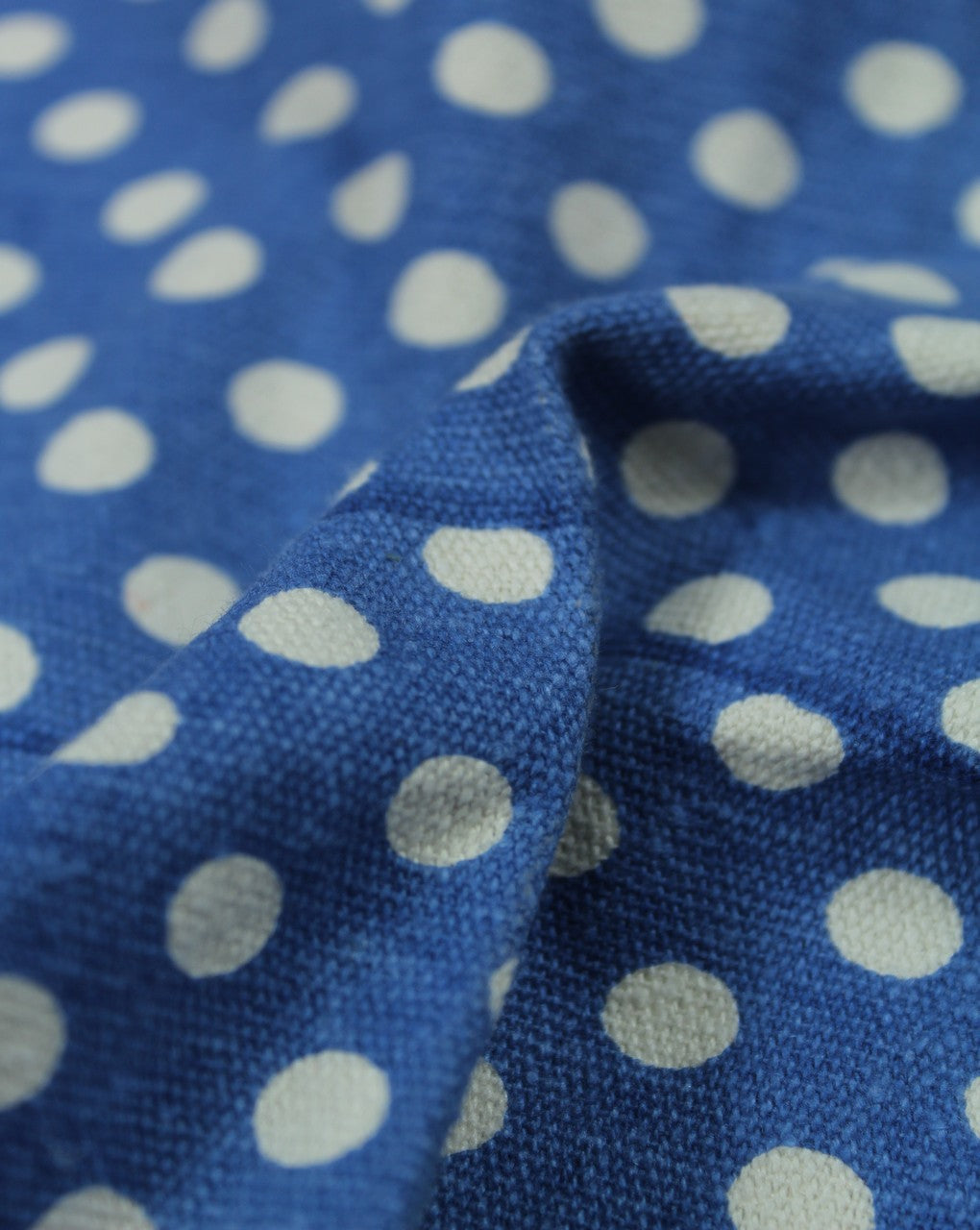 Blue White Polka Dot Design Cotton Canvas Fabric