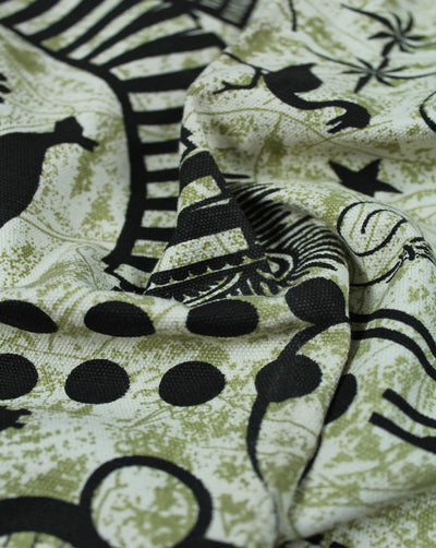 Green Black Abstract Design Cotton Canvas Fabric