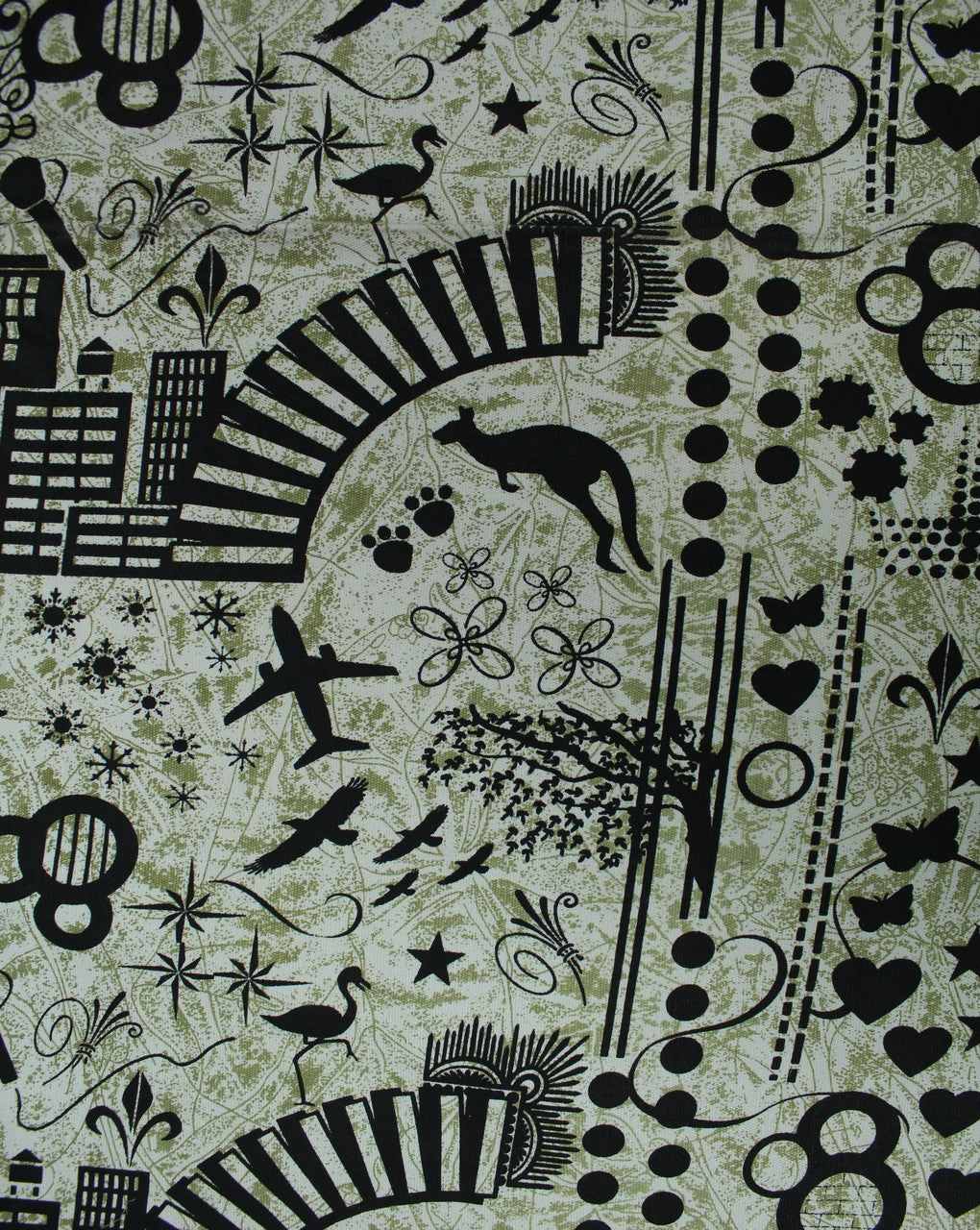 Green Black Abstract Design Cotton Canvas Fabric
