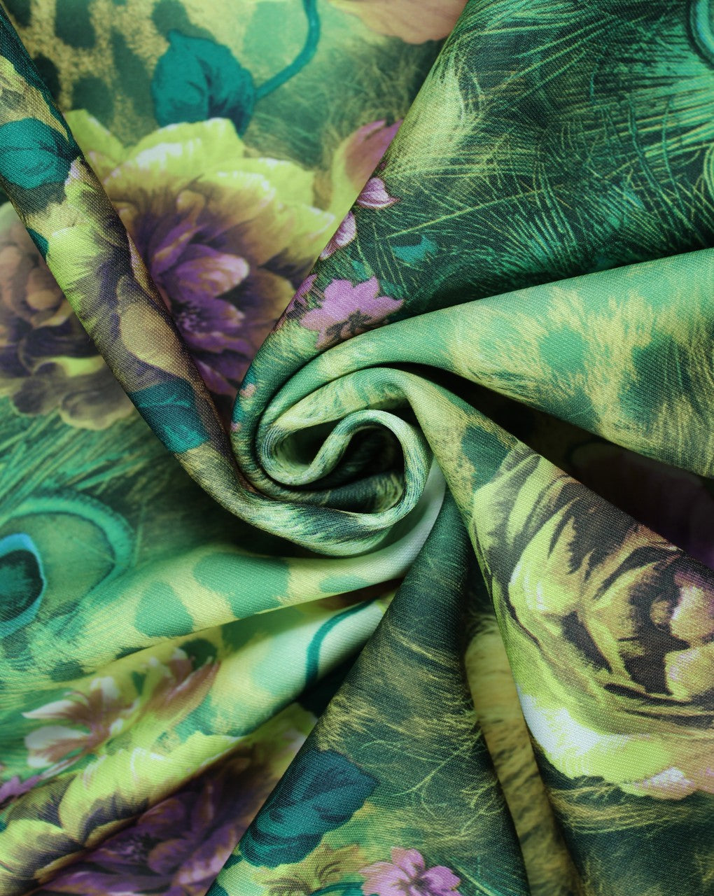 Multicolor Peacock Feathers Design Polyester Scuba Fabric