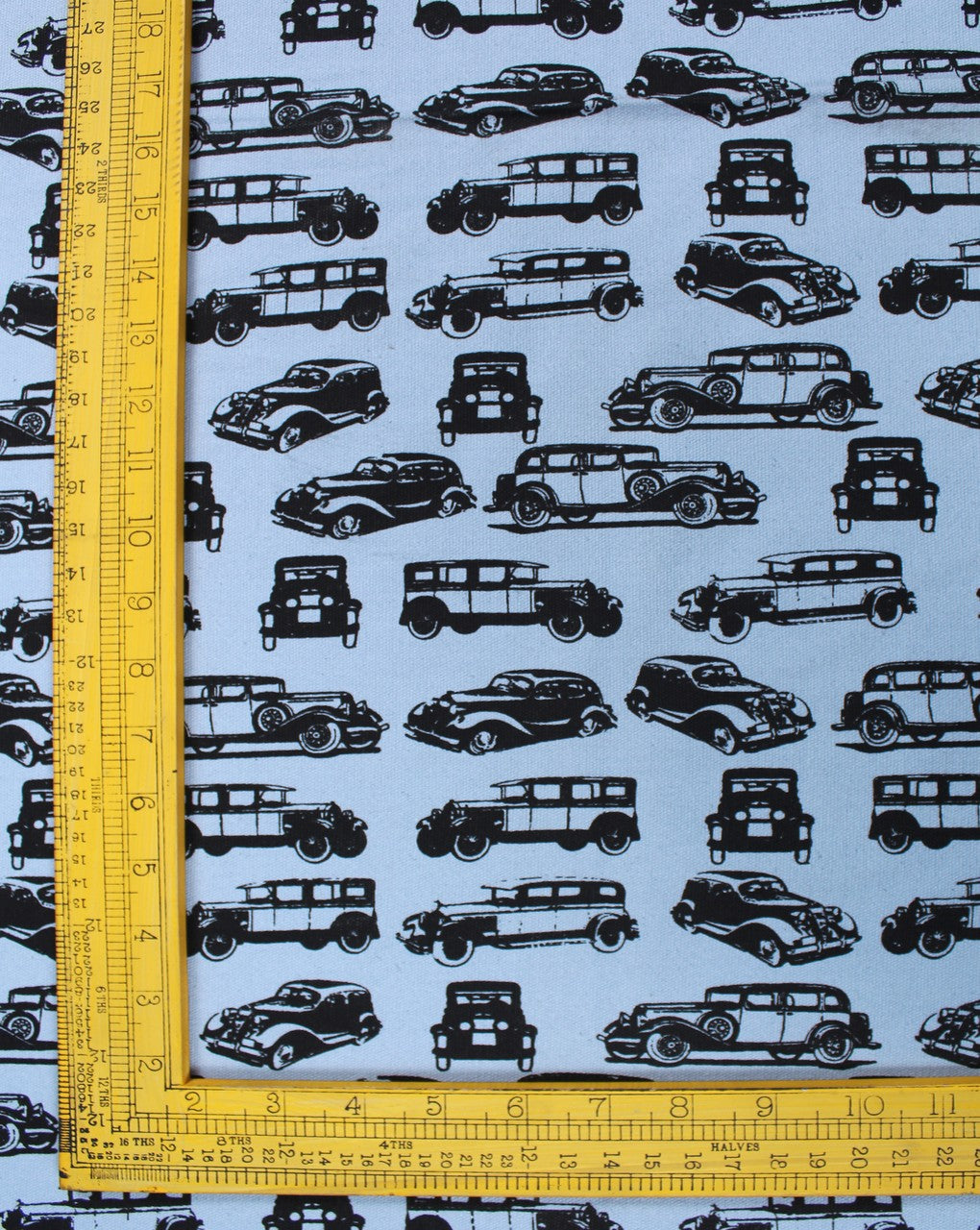 Light Blue Black Van Design Cotton Canvas Fabric