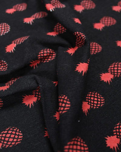 Black Orange Pineapple Design Cotton Canvas Fabric