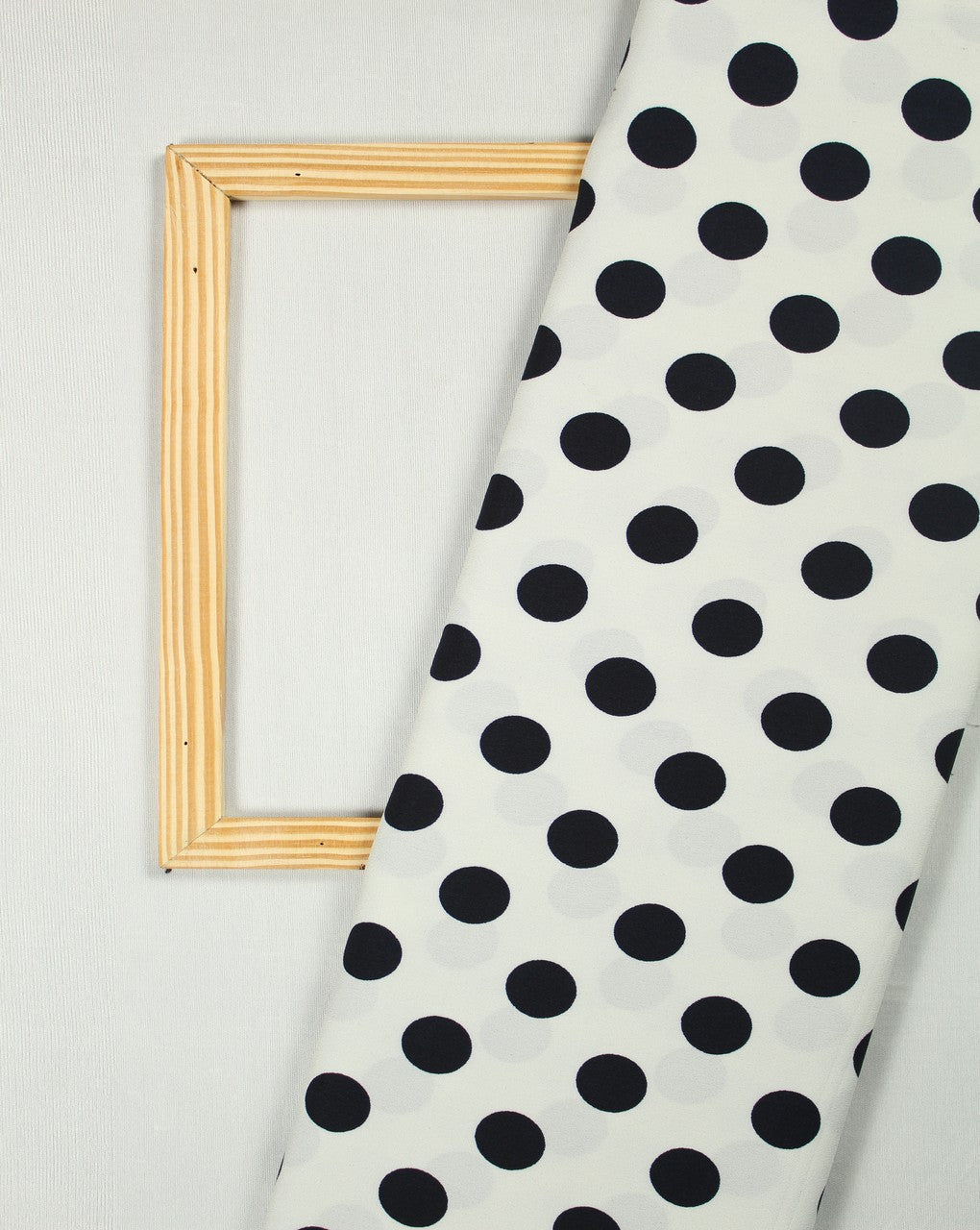 White And Navy Blue Polka Dots Design Polyester Crepe Fabric