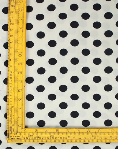 White And Navy Blue Polka Dots Design Polyester Crepe Fabric