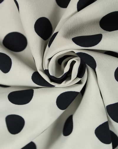 White And Navy Blue Polka Dots Design Polyester Crepe Fabric