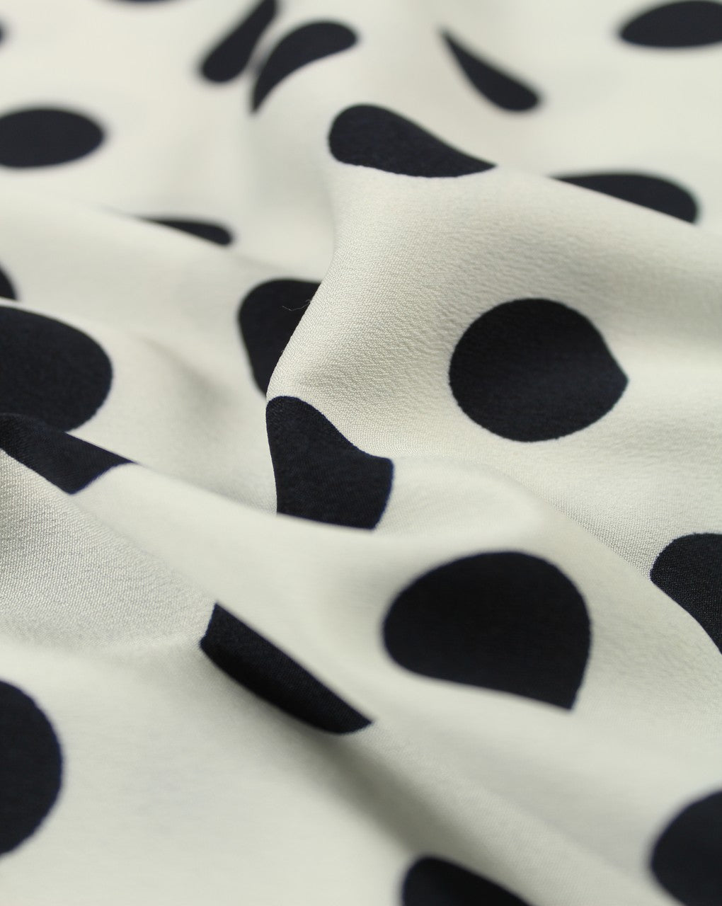 White And Navy Blue Polka Dots Design Polyester Crepe Fabric