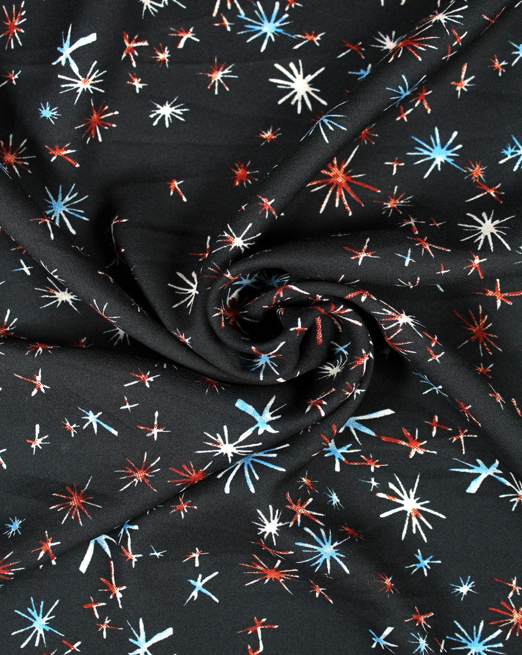 Black And Multicolor Cracker Spark Design Polyester Crepe Fabric