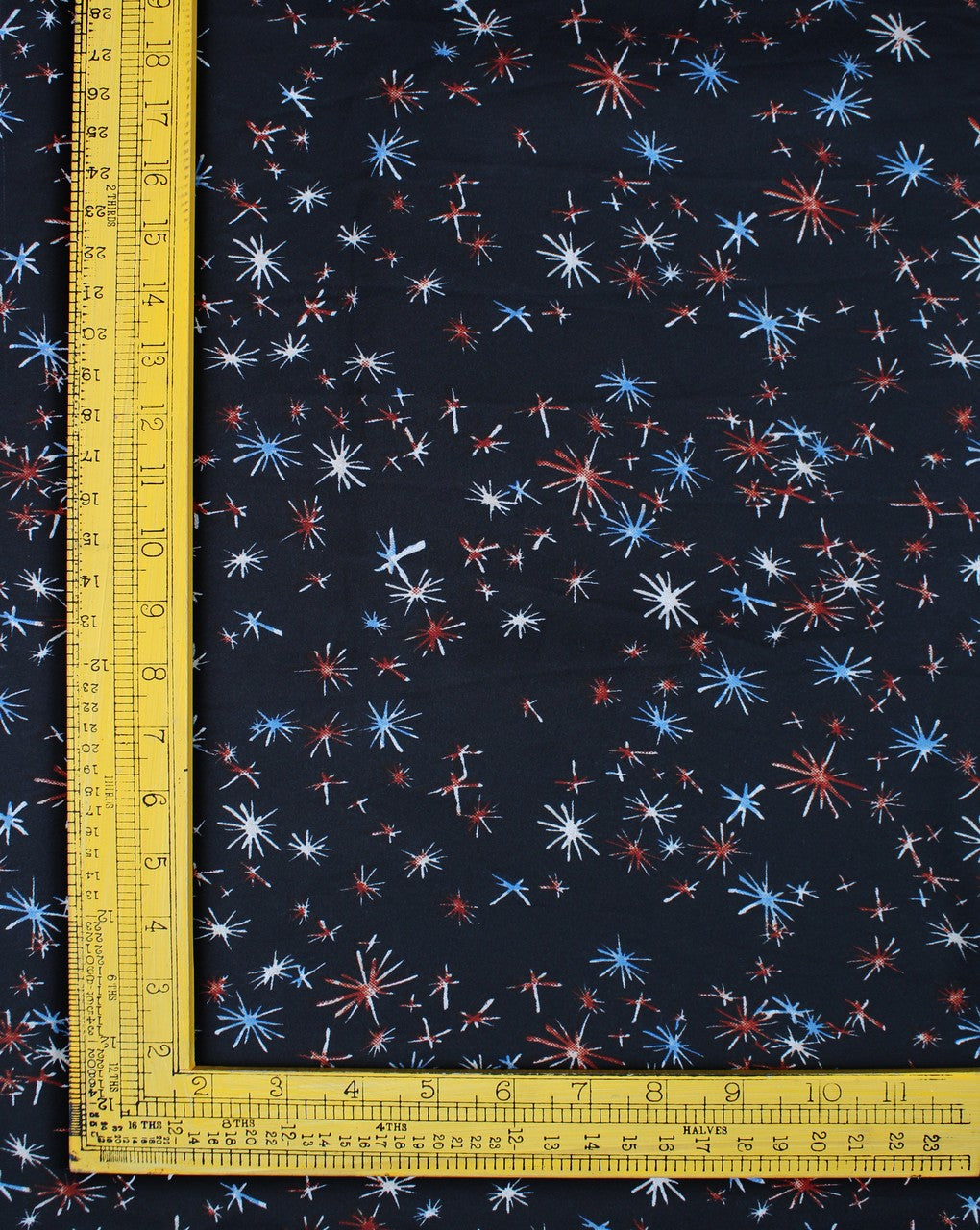 Black And Multicolor Cracker Spark Design Polyester Crepe Fabric