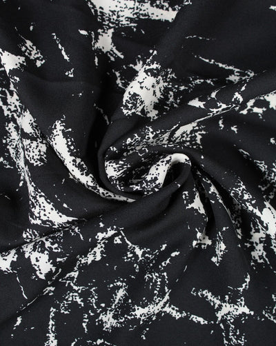 Black And White Abstract Design Polyester Crepe Fabric